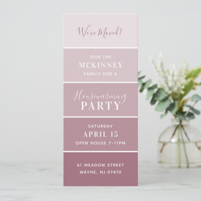 Mauve Paint Swatch Card Housewarming Party Invite (Standing Front)