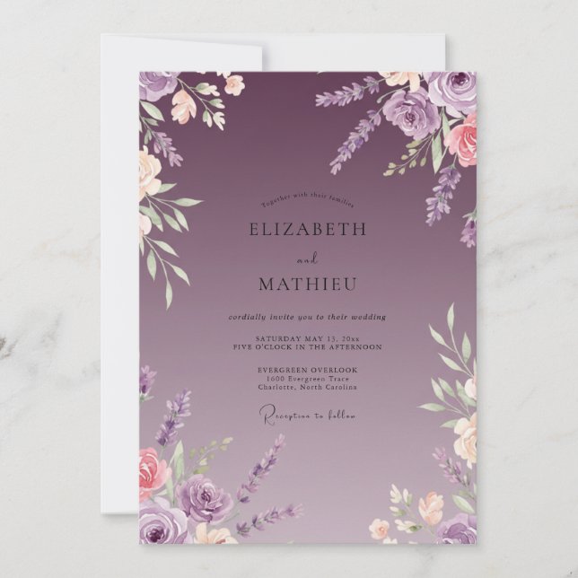 Mauve Painted Petal Wedding Invitation (Front)