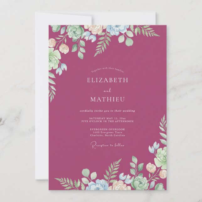 Mauve Painted Ranunculus Wedding Invitation (Front)