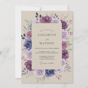 Mauve Painted Wreath Wedding Invitation