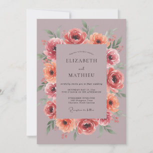 Mauve Painterly Floral Arch Wedding Invitation