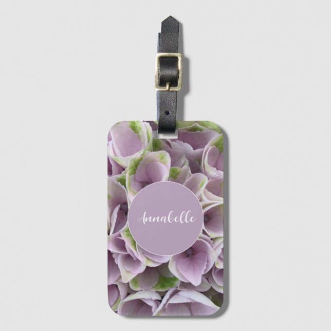 Mauve & Pale Green Hydrangea Luggage Tag (Front Vertical)