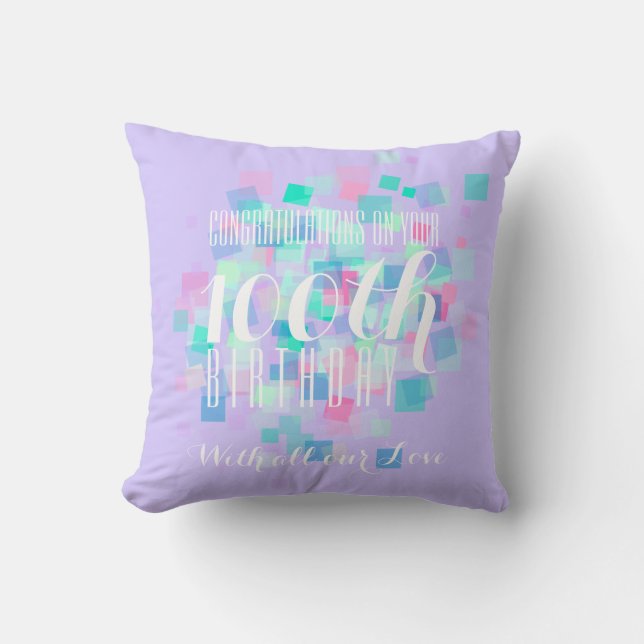 Mauve Pastel Colours 100th Birthday Custom Pillow (Front)