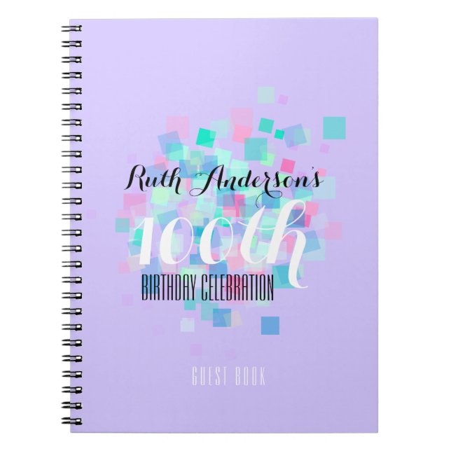Mauve Pastel Colours 100th Birthday Party Spiral Notebook (Front)