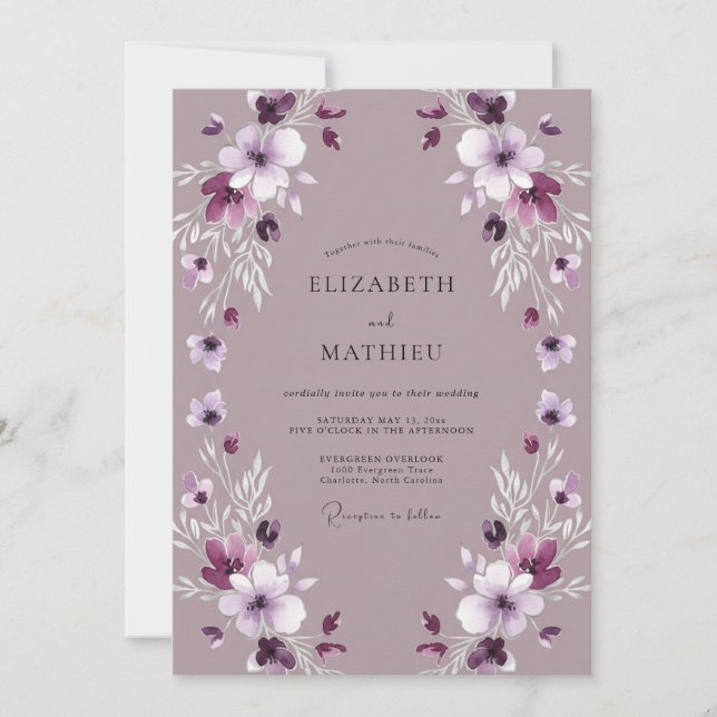 Mauve Pastel Floral Wedding Invitation (Front)