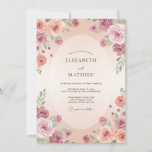 Mauve Peach Floral Embrace Wedding Invitation