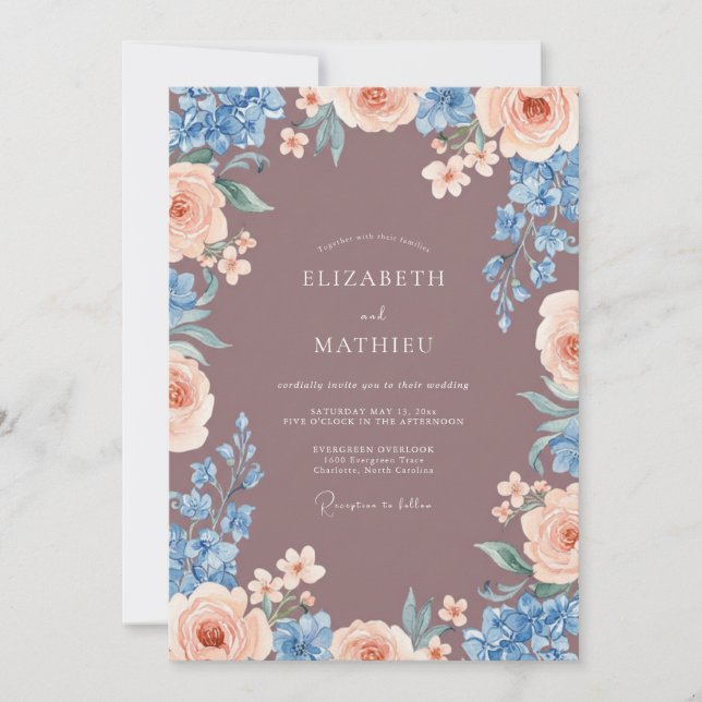 Mauve Peach Floral Wedding Invitation (Front)