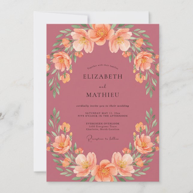 Mauve Peach Petal Wedding Invitation (Front)