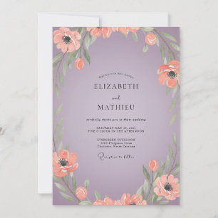 Mauve Peach Poppy Wedding Invitation