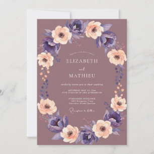 Mauve Peach Purple Floral Wedding Invitation