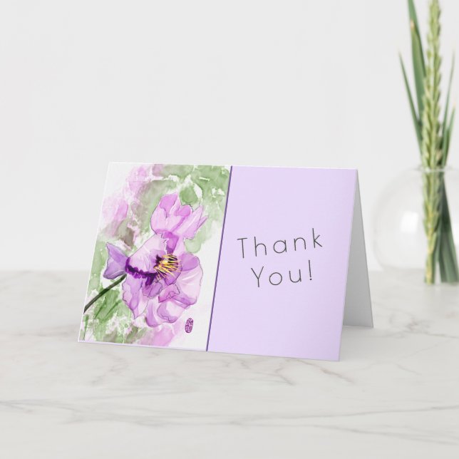 Mauve Peony Watercolor Thank You Card (Front)