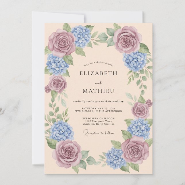 Mauve Periwinkle Artistic Spring Wedding Invitation (Front)