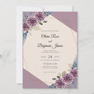 Mauve Periwinkle Dahlia Wedding Invitation
