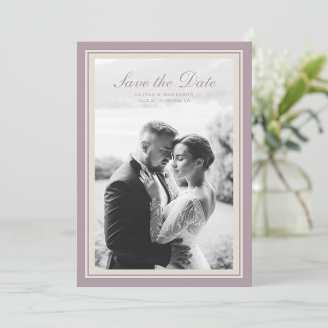 Mauve Photo Wedding Save the Date Card (Standing Front)