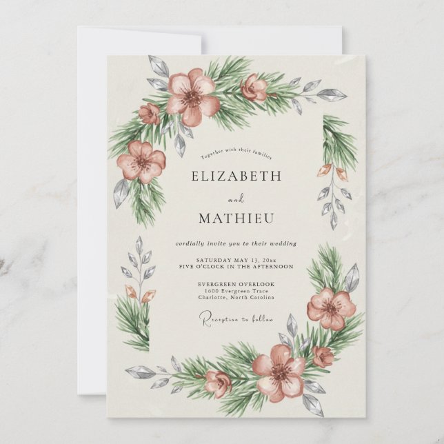 Mauve Pine Foliage Eucalyptus Wedding Invitation (Front)