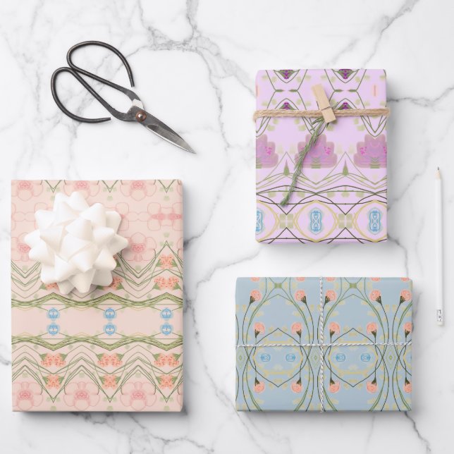 Mauve Pink and Blue Wrapping Paper Sheet (Front)