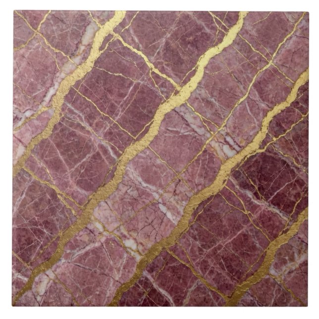 Mauve Pink and Gold Marble Tile (Front)