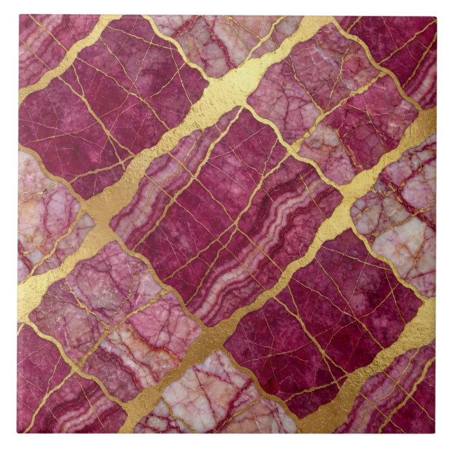 Mauve Pink and Gold Marble Tile (Front)