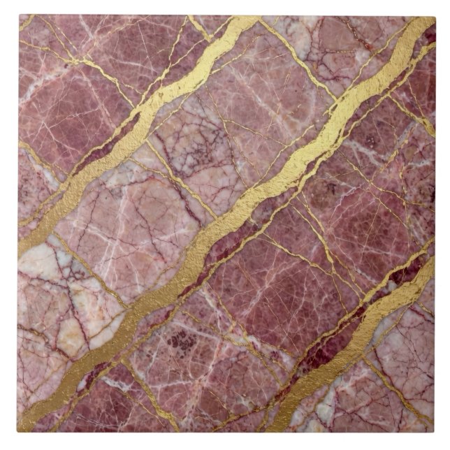 Mauve Pink and Gold Marble Tile (Front)