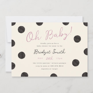 Mauve Pink Black Polka Dot Baby Shower Invitation
