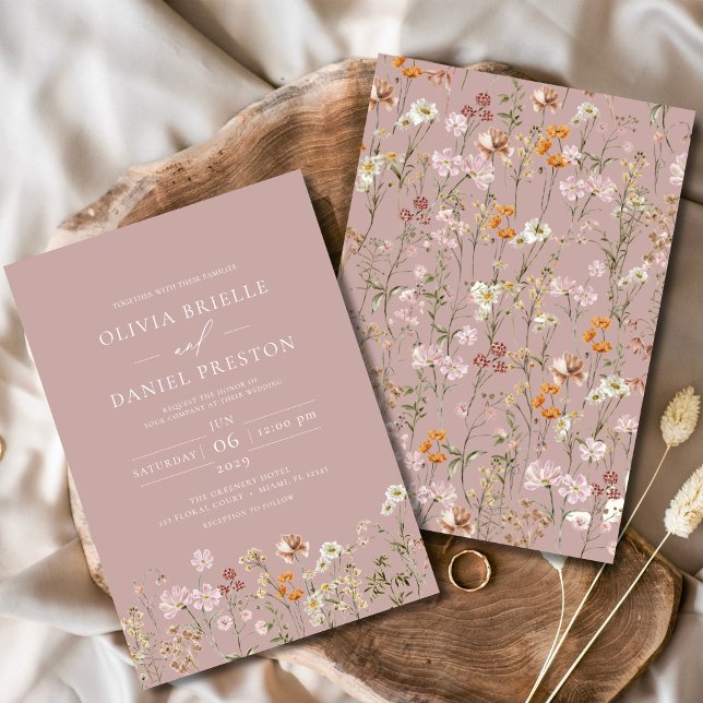 Mauve Pink Boho Wildflower Garden Wedding Invitation (Creator Uploaded)