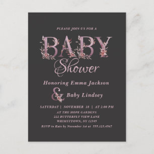 Mauve Pink Elegant Floral Chic Girl's Baby Shower Invitation Postcard