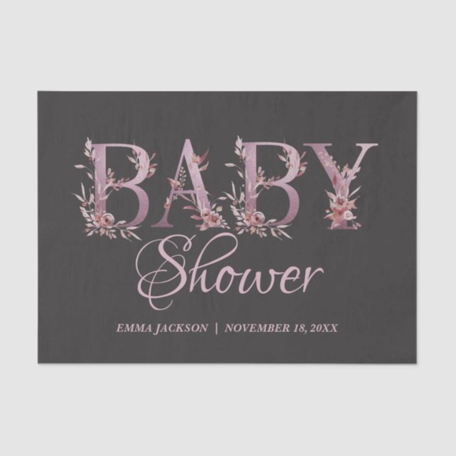 Mauve Pink Elegant Floral Chic Girl's Baby Shower Tissue Paper (Front)
