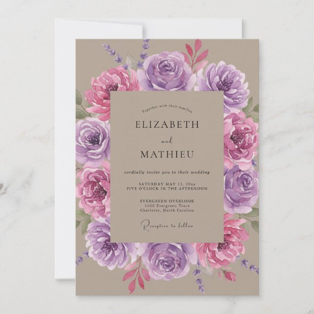 Mauve Pink Floral Spring Wedding Invitation (Front)