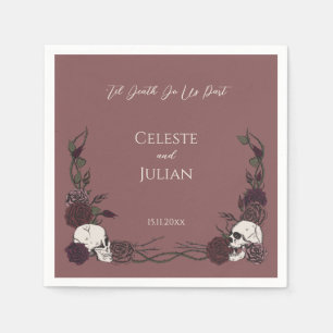 Mauve Pink Floral Til Death Skulls & Roses Wedding Napkin