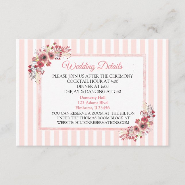 Mauve Pink Flowers Wedding Detail Card (Front)