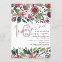 Mauve Pink Forest Watercolor Floral Leaf Sweet 16