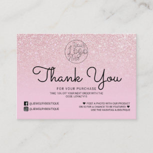 Mauve Pink Glitter Ombre Customer Thank You Business Card