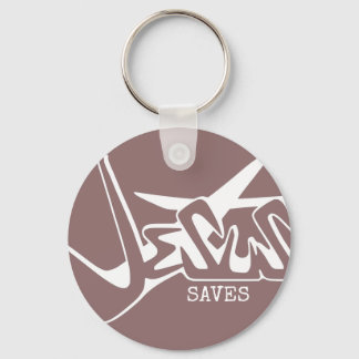 Mauve Pink Graffiti Jesus Saves Key Ring