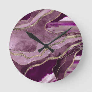 Mauve Pink Marble Agate Gold Glitter Glam #1  Round Clock