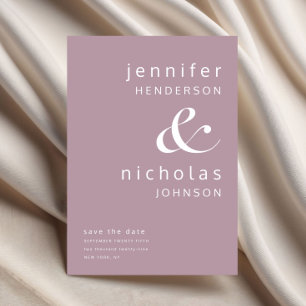 Mauve Pink Modern Ampersand Typography Wedding Save The Date