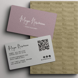 MAUVE PINK Modern Elegant Minimal QR Code Creative Business Card