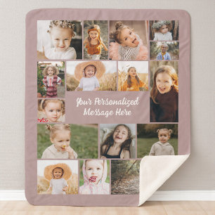 Mauve Pink Personalized 16 Photo Collage Custom  Sherpa Blanket