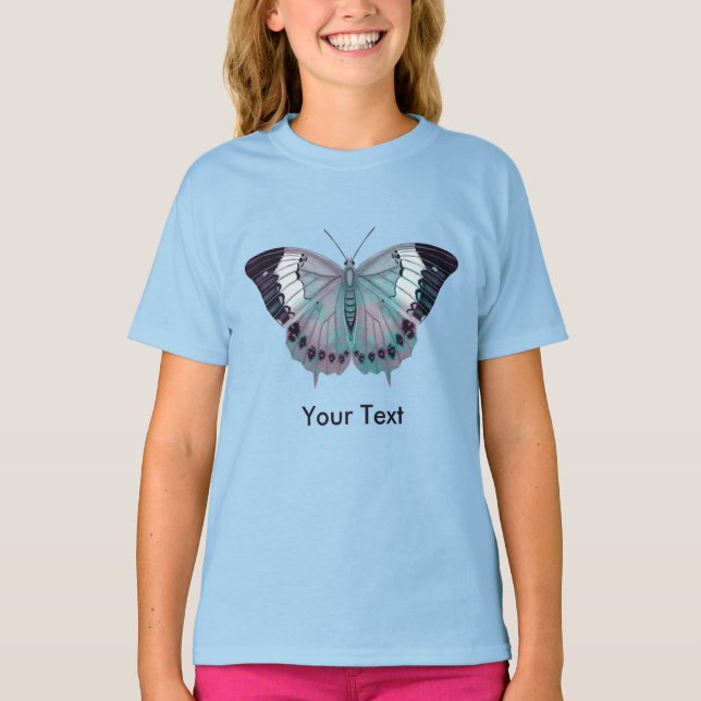 Mauve Pink Purple and Turquoise Butterflies T-Shirt (Front)