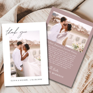 Mauve Pink Script Photo Wedding Thank You Card