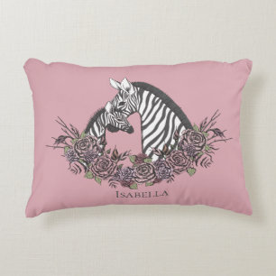 Mauve Pink Zebra Hand-Drawn Accent Decorative Cushion
