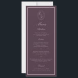 Mauve Plum Monogram Wedding Long Menu Invitation<br><div class="desc">Mauve Plum monogram wedding long menu card for an elegant Old Money wedding reception. This refined mauve and deep plum menu reflects timeless European estate aesthetics and classic luxury stationery style, perfect for a romantic traditional bride. Ideal for vineyard weddings, historic estates, and elegant fall receptions. Style with gold table...</div>