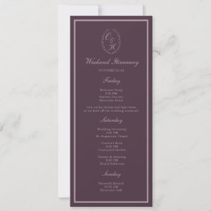 Mauve Plum Monogram Wedding Weekend Itinerary Invitation