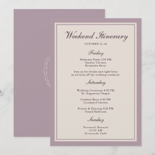 Mauve Plum Wedding Weekend Itinerary Card