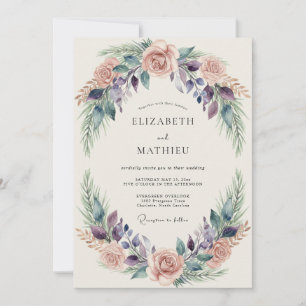 Mauve Plum Wreath Wedding Invitation