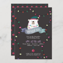 Mauve Polar Bear Christmas Invitation ANY EVENT