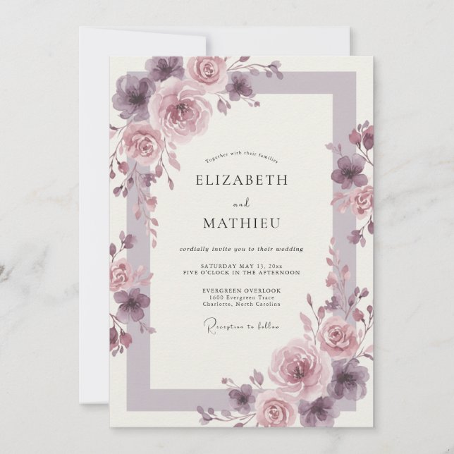 Mauve Polished Romantic Wedding Invitation (Front)