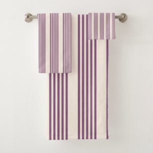 Mauve purple and beige five stripes pattern bath towel set