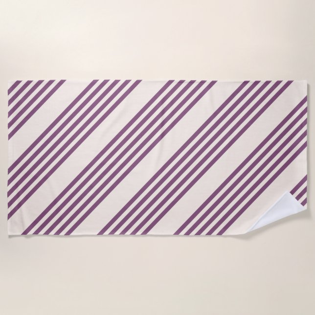 Mauve purple and beige five stripes pattern beach towel (Front)