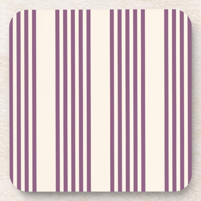 Mauve purple and beige five stripes pattern coaster (Front)