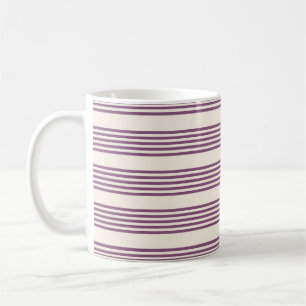 Mauve purple and beige five stripes pattern coffee mug